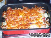 рецепт Картофель запеченый с грибами и беконом под сыром рецепт Картофель запеченый с грибами и беконом под сыром